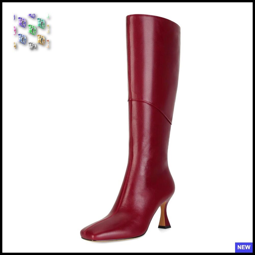 Kitten Heel Knee High Boots Square Toe Stiletto Heels Dressy Fashion Long Boots